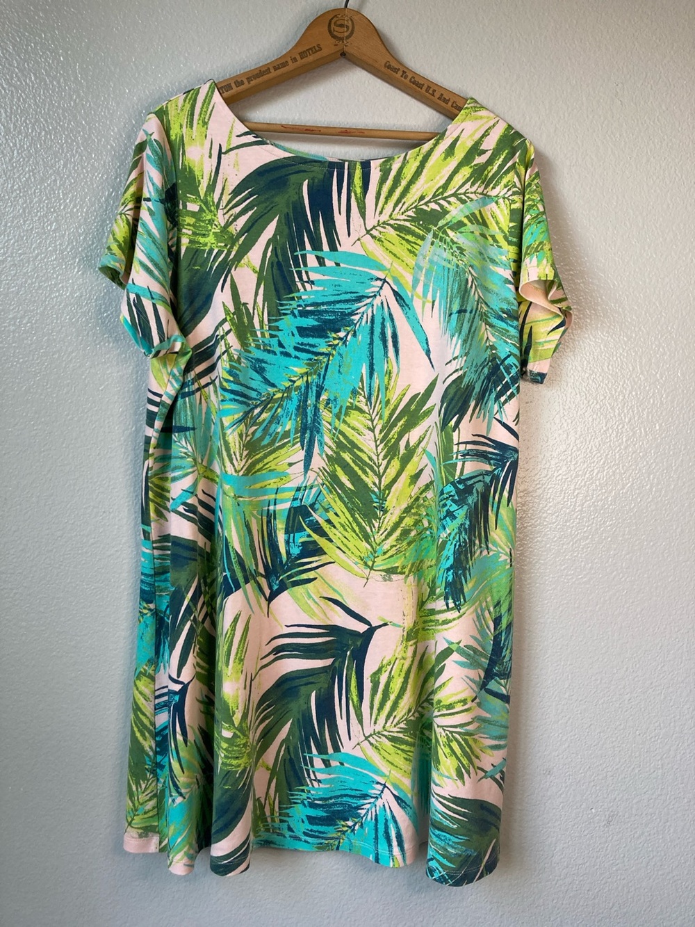 Lemon Way t-shirt dress palm leaf print Resortwear Vacation Summer sz 2XP